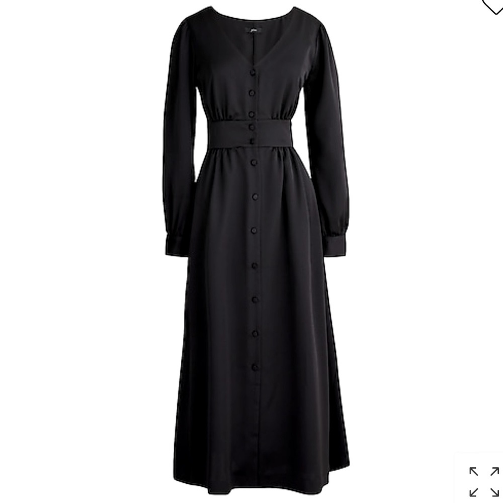 J Crew A-line Black Long Sleeve Satin Midi Dress